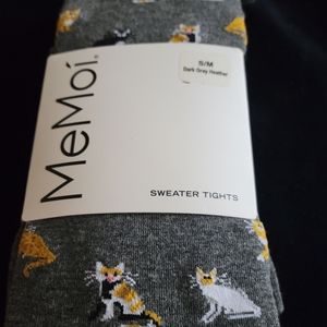 MeMoi' cat pattern sweater tights, gray with pattern, size S/M, new in pkg